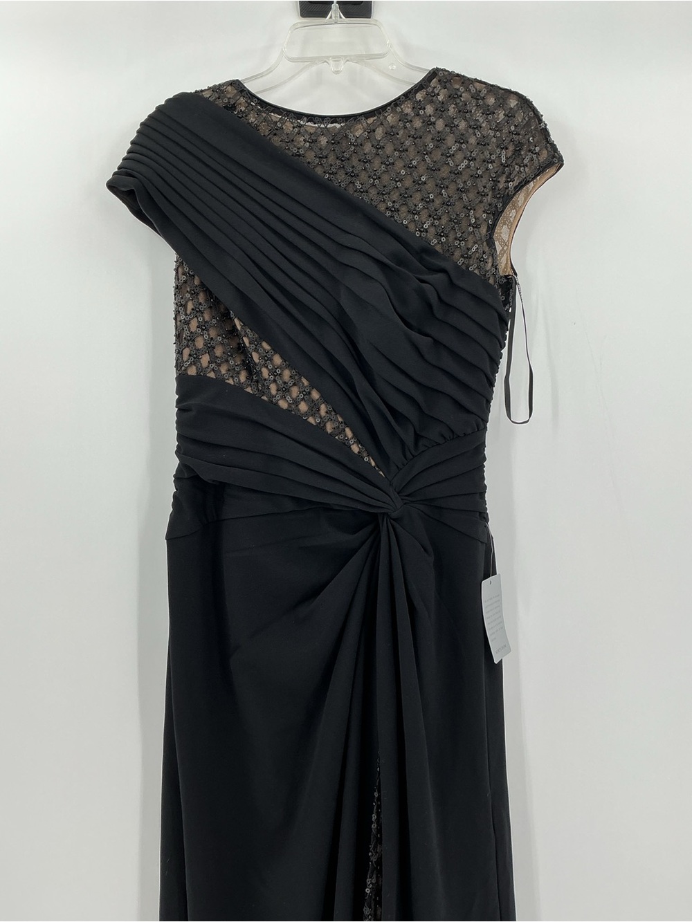 NWT Tadashi Shoji Black Beaded Mesh Draped Size S Jetta Peek-A-Boo Illusion Gown - Picture 4 of 16